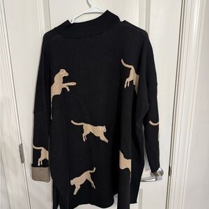 Chic Soul Black and Tan Dog Pattern Sweater